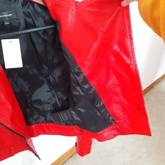 Mackage Hania Leather Moto Zip Jacket Size xxs Red / Flame New (Missing Belt) - Picture 6 of 16